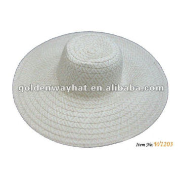 Ladies White summer flat brim chapéu de palha flexível